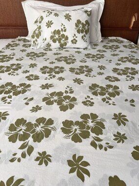 IKEA VÅRTÖREL Duvet Cover TWIN Pillowcase 100% Cotton Floral Hibiscus Green NICE